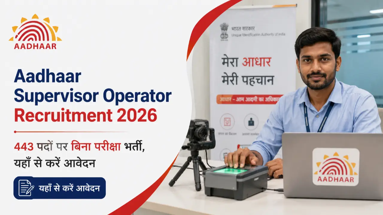 Aadhaar Supervisor Operator Recruitment 2026: 443 पदों पर बिना परीक्षा भर्ती, यहाँ से करें आवेदन banner