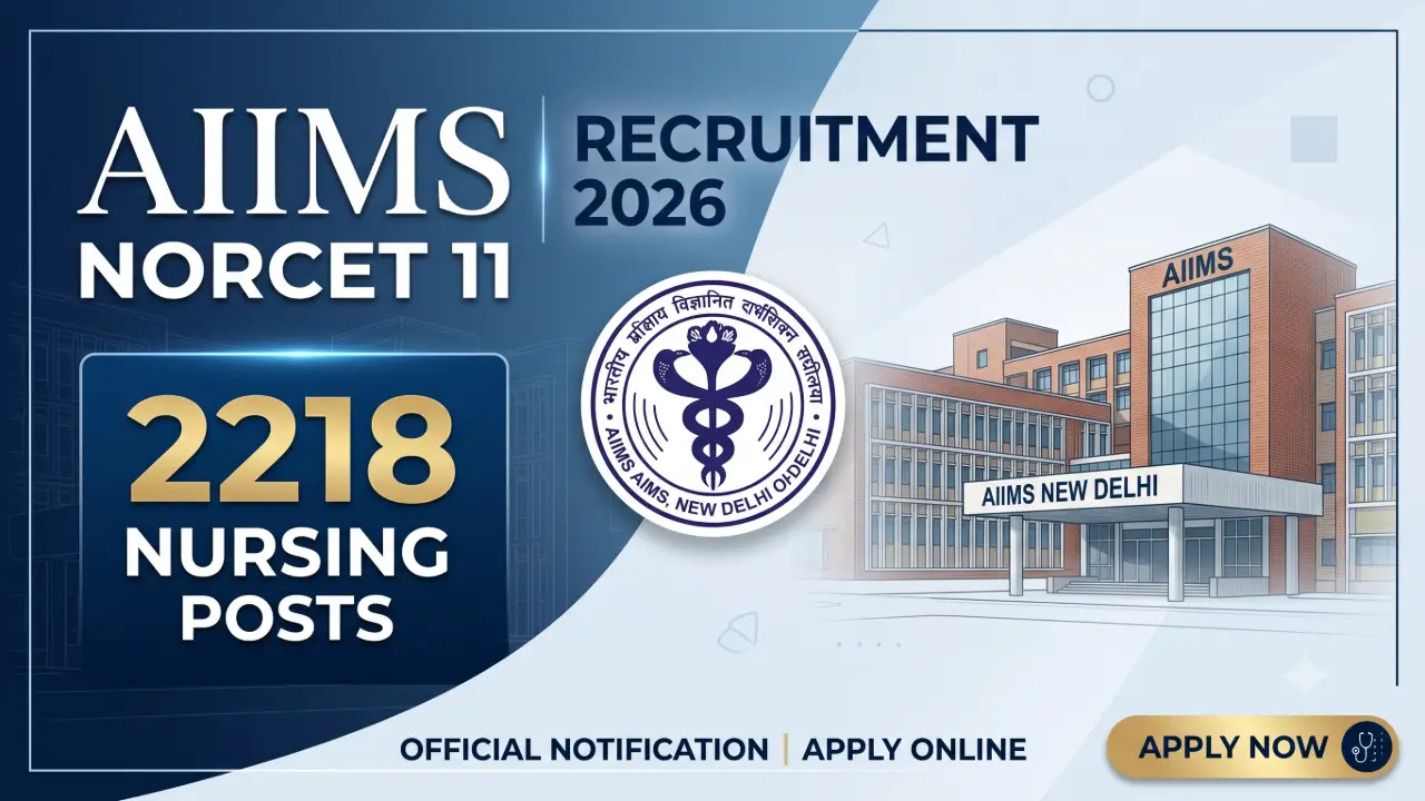 AIIMS NORCET 11 Recruitment 2026: 2218 Nursing Officer Posts Notification, Apply Online banner