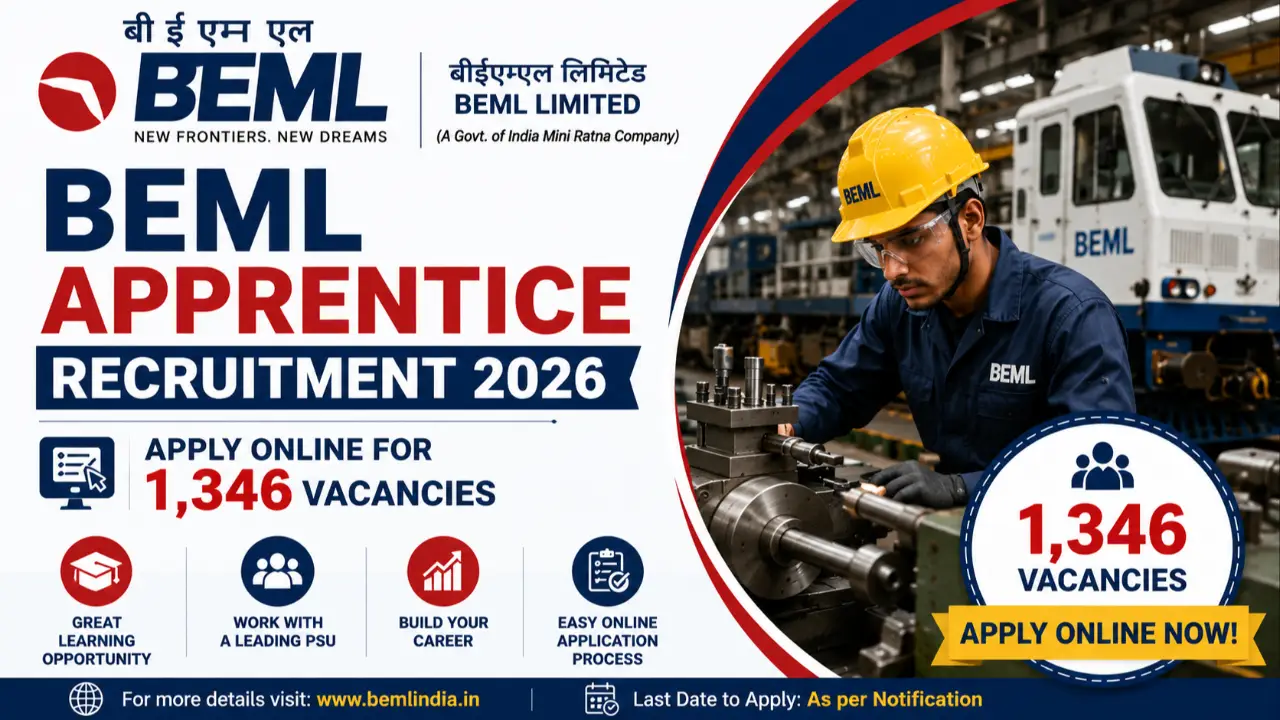 BEML Apprentice Recruitment 2026: Apply Online for 1,346 Vacancies banner