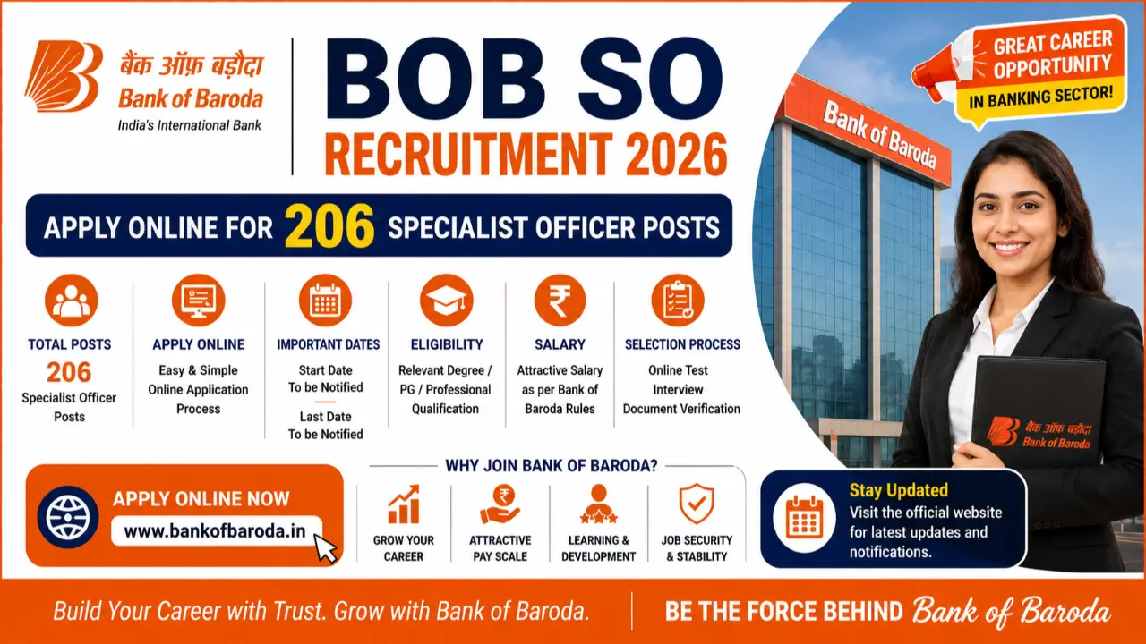 BOB SO Recruitment 2026: Apply Online for 206 Specialist Officer Posts banner