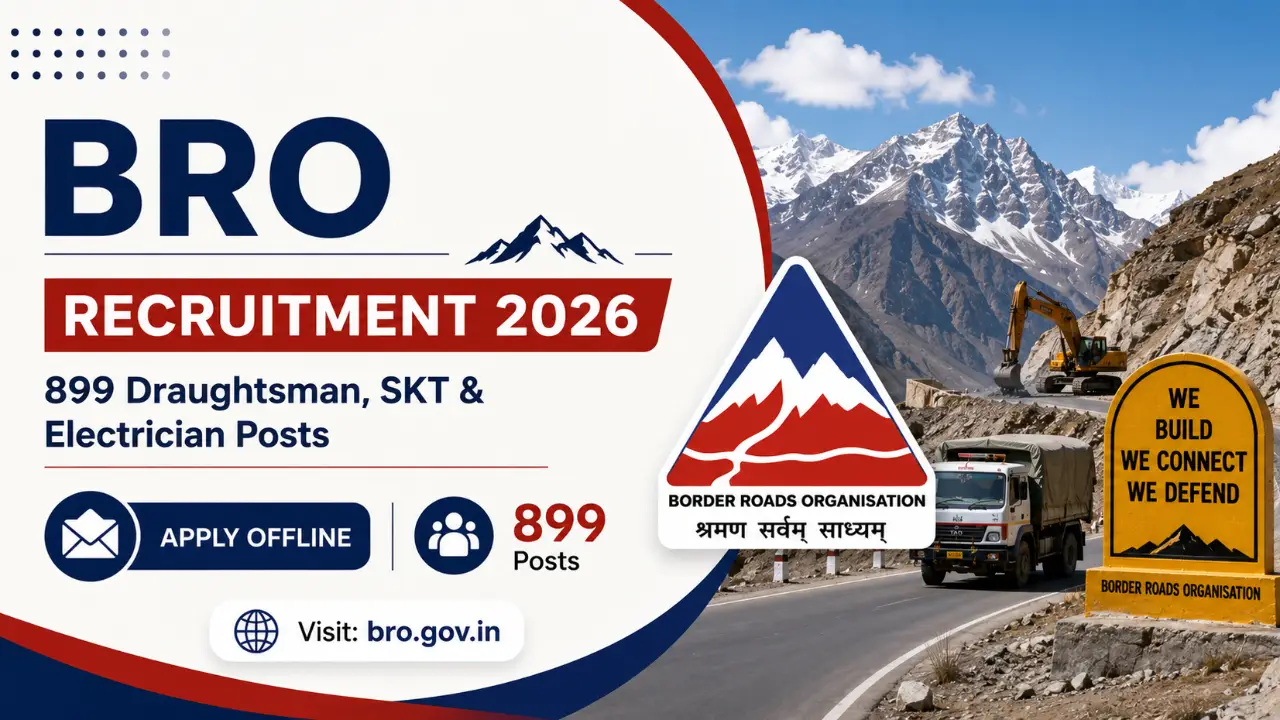 BRO Recruitment 2026: Apply Offline for 899 Draughtsman, SKT & Electrician Posts at bro.gov.in banner