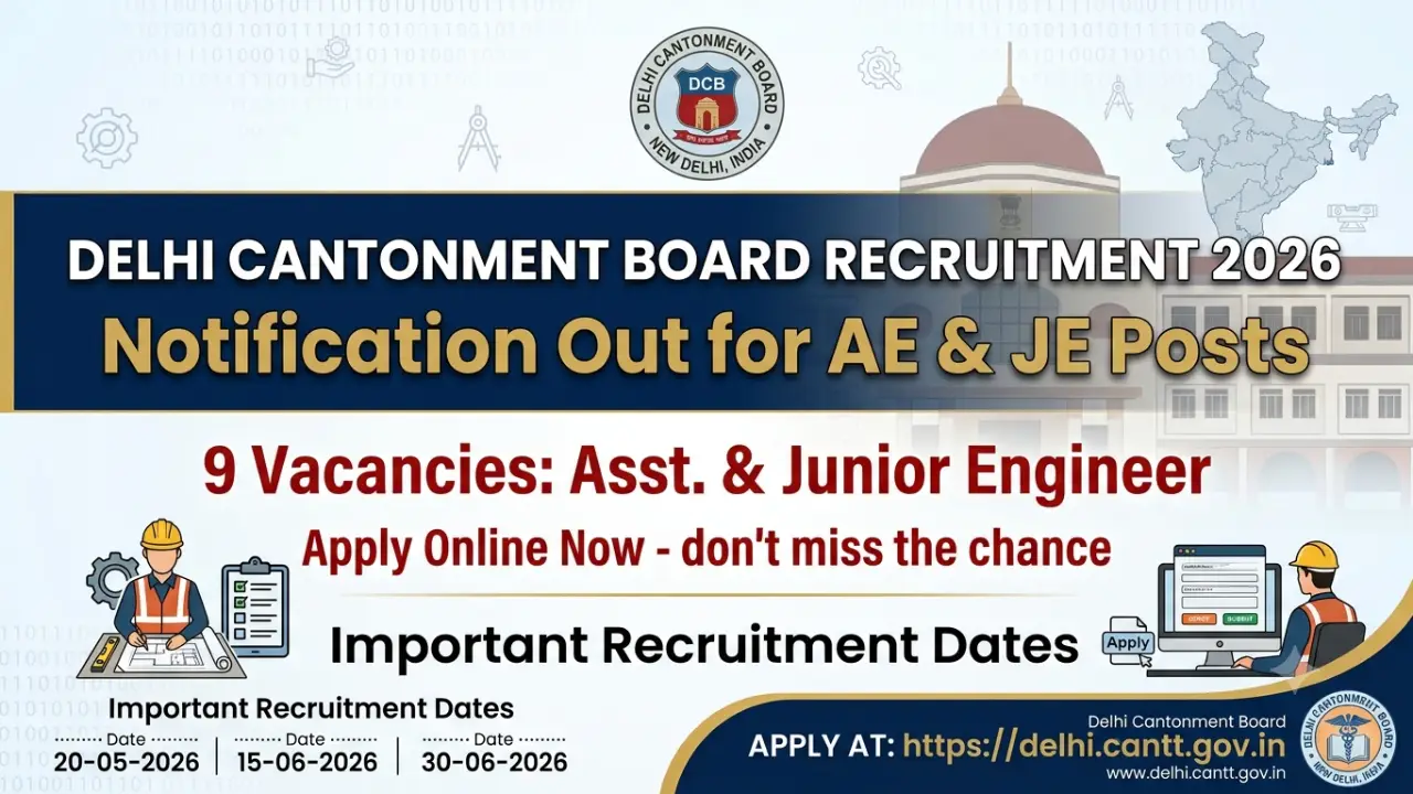 Delhi Cantonment Board Recruitment 2026 Notification Out for 9 AE & JE Posts, Apply Online banner