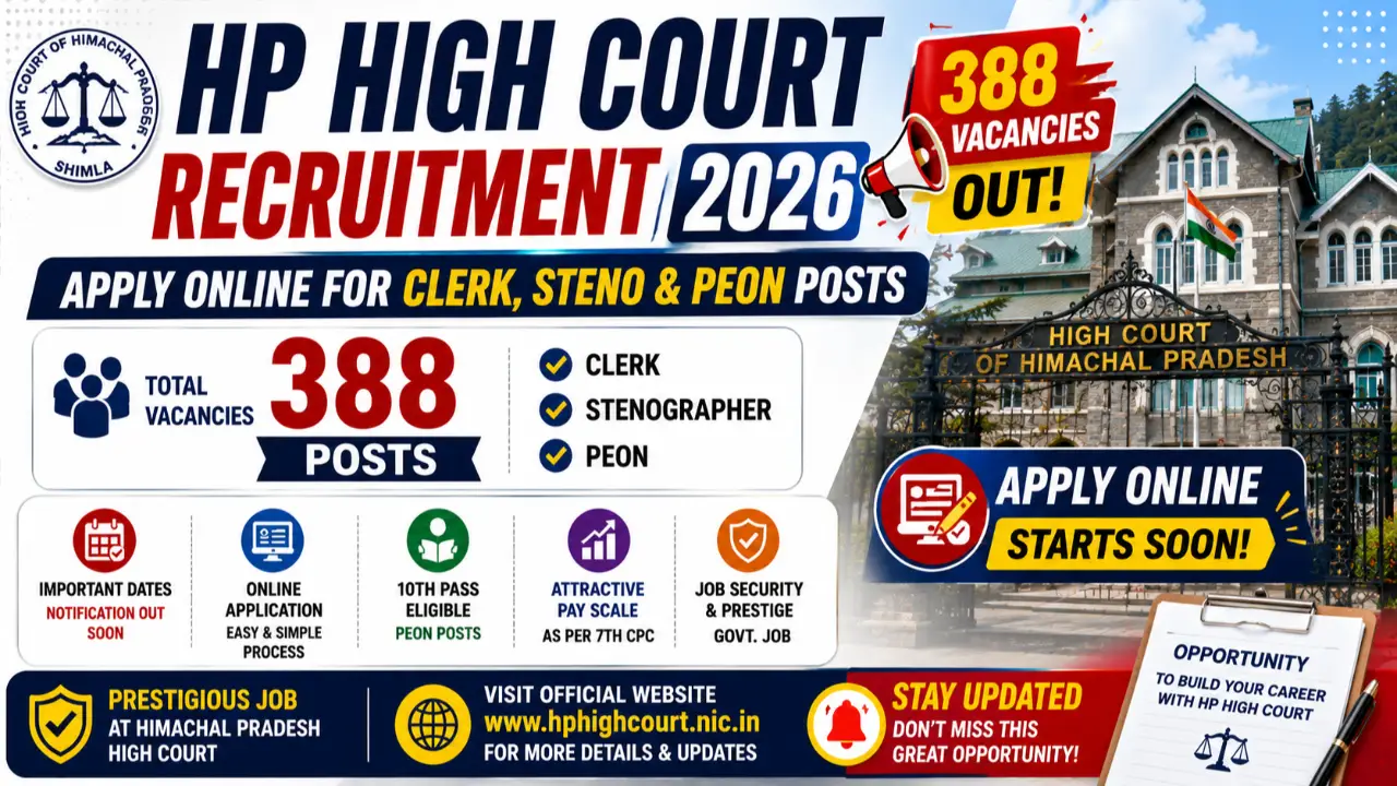 HP High Court Recruitment 2026: Apply Online for 388 Clerk, Steno & Peon Posts banner