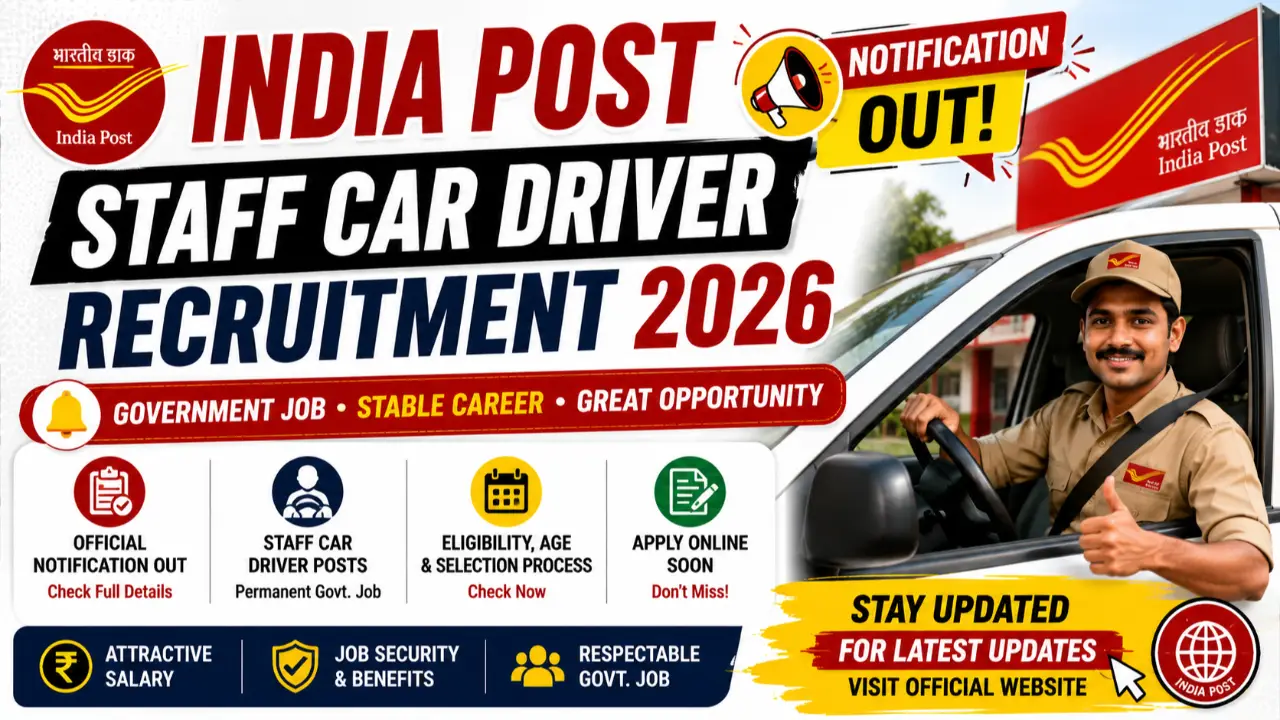 India Post Staff Car Driver Vacancy 2026: 10th Pass Govt Job, Notification PDF banner