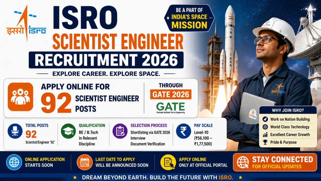 ISRO Scientist Engineer Recruitment 2026: Apply Online for 92 Posts via GATE banner