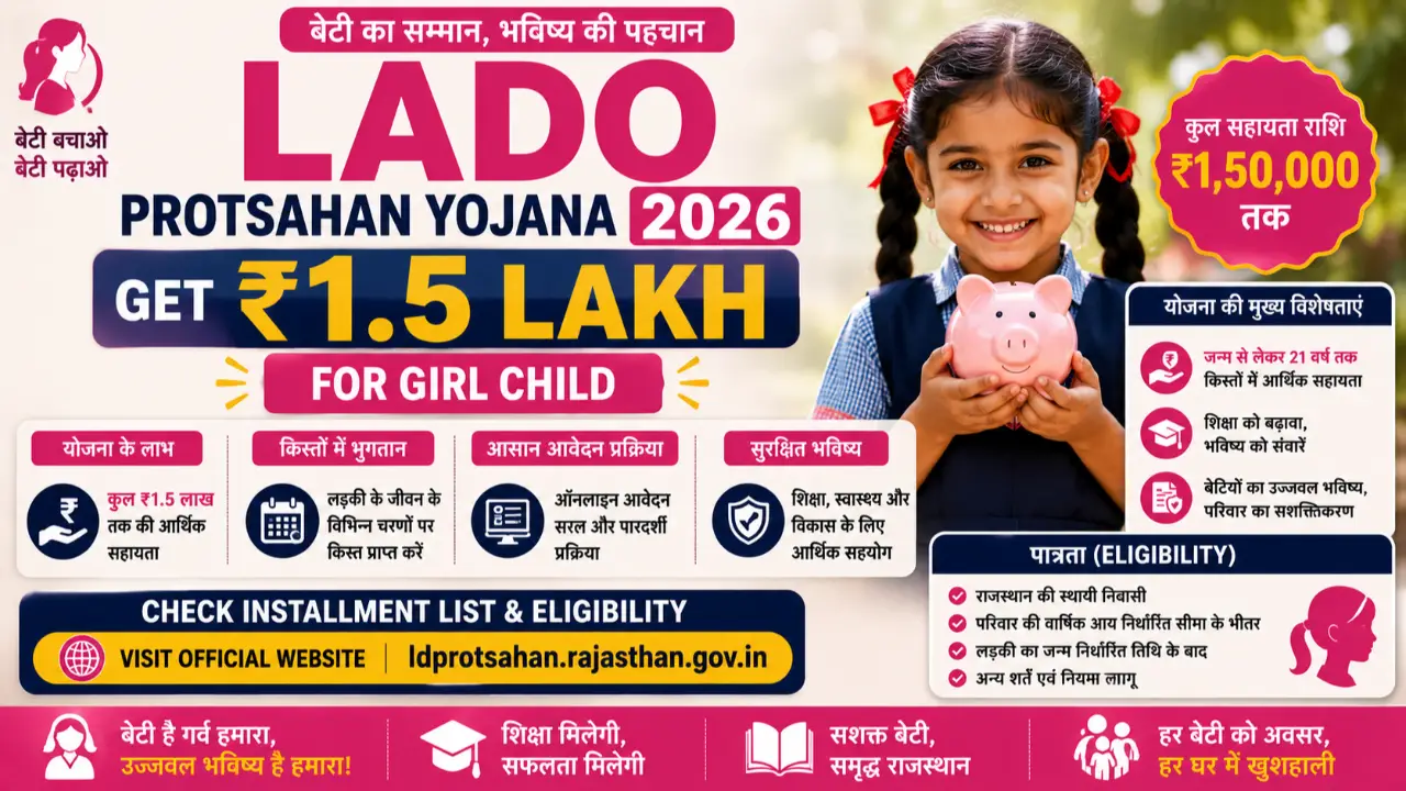 Lado Protsahan Yojana 2026: Get ₹1.5 Lakh for Girl Child | Check Installment List & Eligibility banner