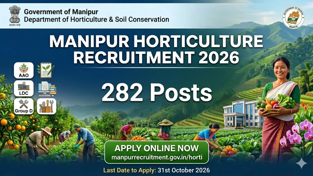 Manipur Horticulture Recruitment 2026: Apply Online for 282 AAO, LDC & Group D Posts banner