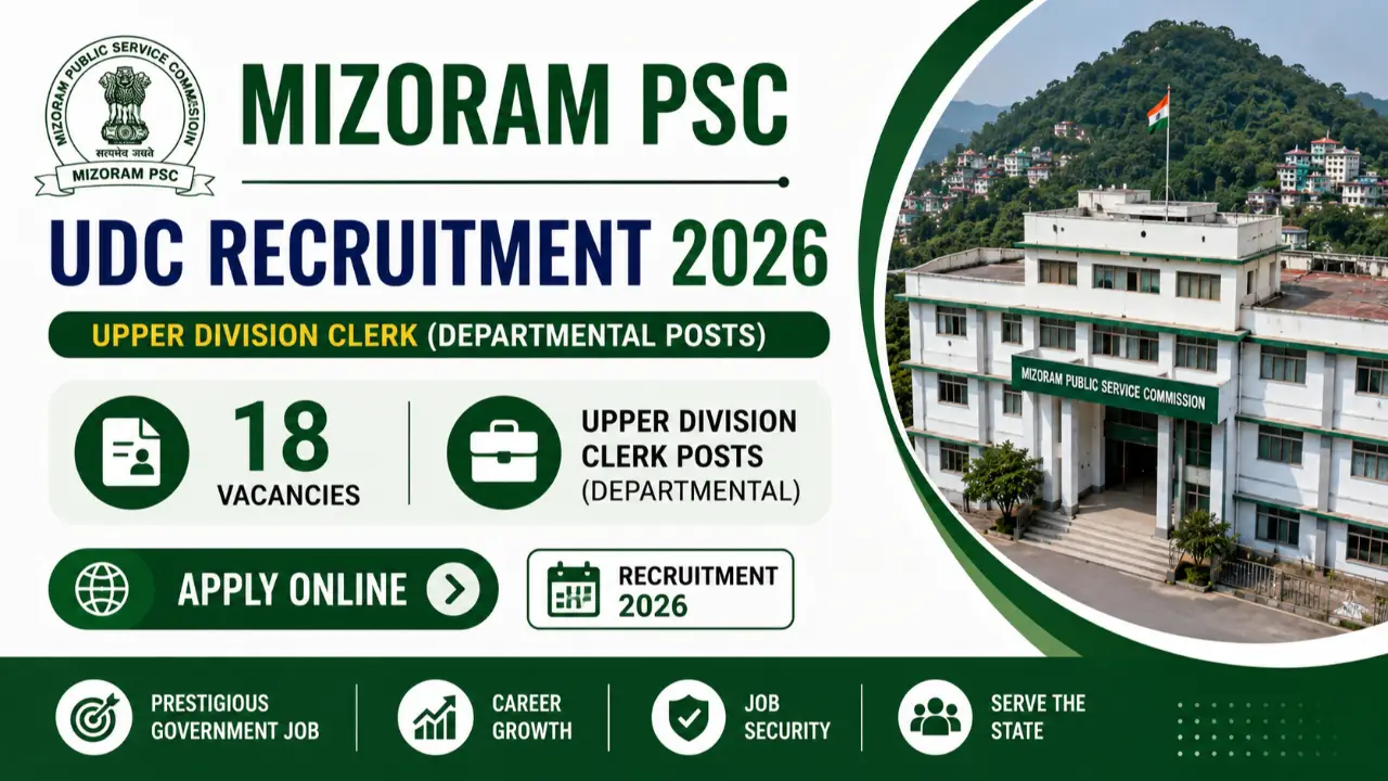 Mizoram PSC UDC Recruitment 2026: Apply for 18 Upper Division Clerk Departmental Posts banner