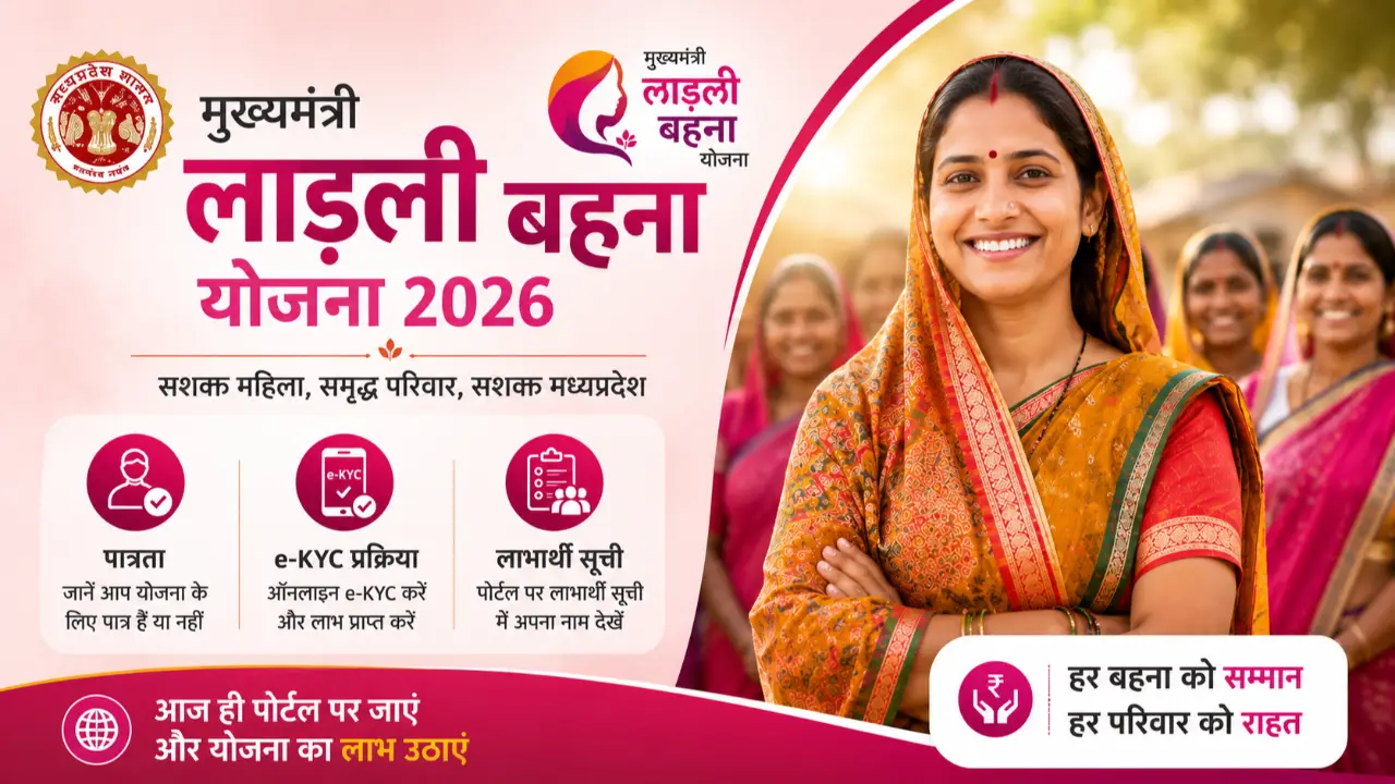 मुख्यमंत्री लाड़ली बहना योजना 2026: पोर्टल पर पात्रता, e-KYC प्रक्रिया और लाभार्थी सूची देखें banner