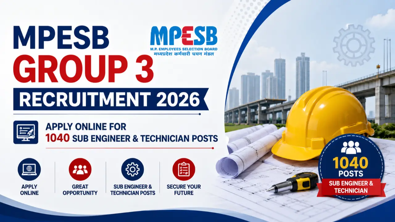 MPESB Group 3 Recruitment 2026: Apply Online for 1040 Sub Engineer & Technician Posts banner