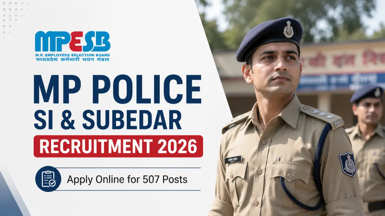 MPESB MP Police SI & Subedar Recruitment 2026: Apply Online for 507 Posts banner - Diploma Jobs 2026: Latest Government Diploma Vacancy & Diploma Pass Jobs