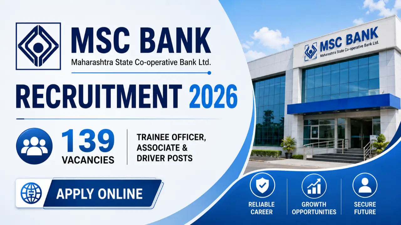 MSC Bank Recruitment 2026: Apply Online for 139 Trainee Officer, Associate & Driver Posts banner