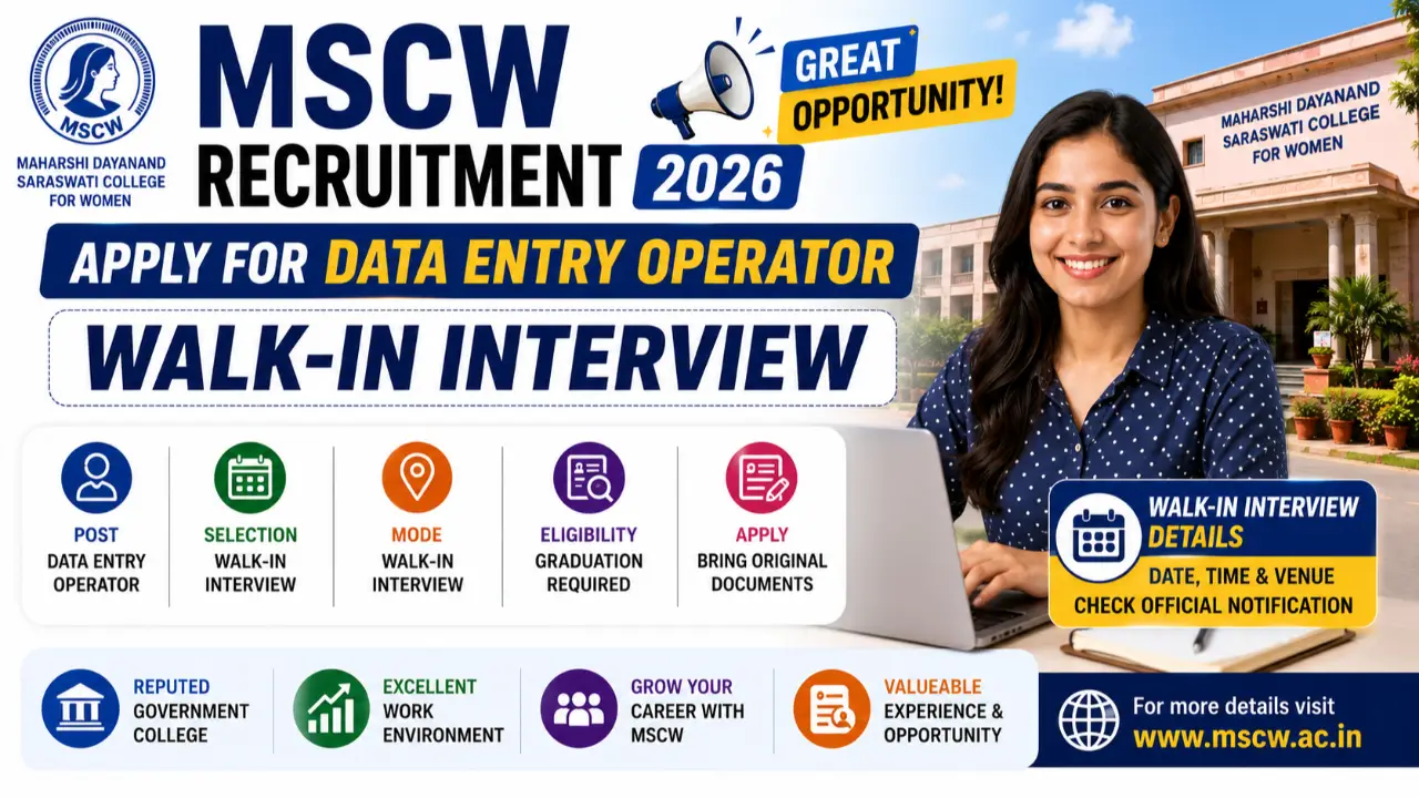 MSCW Recruitment 2026: Apply for Data Entry Operator Walk-in Interview banner