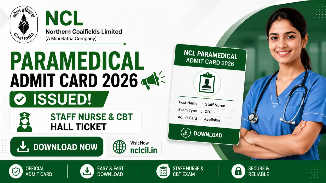 NCL Paramedical Admit Card 2026 Issued: Download Staff Nurse & CBT Hall Ticket Now at nclcil.in banner