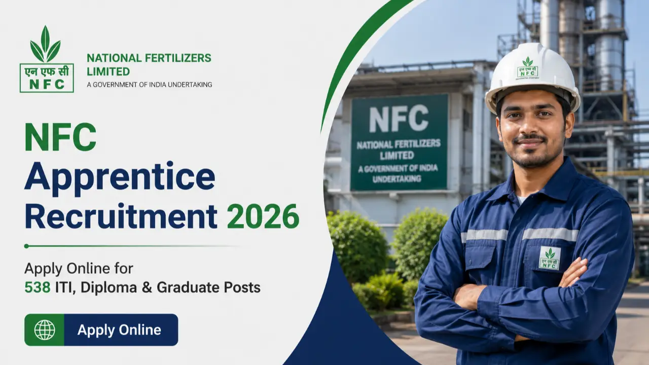 NFC Apprentice Recruitment 2026: Apply Online for 538 ITI, Diploma & Graduate Posts banner - Apprentice Jobs 2026: Latest Government Apprentice Vacancy, ITI & Graduate Apprentices
