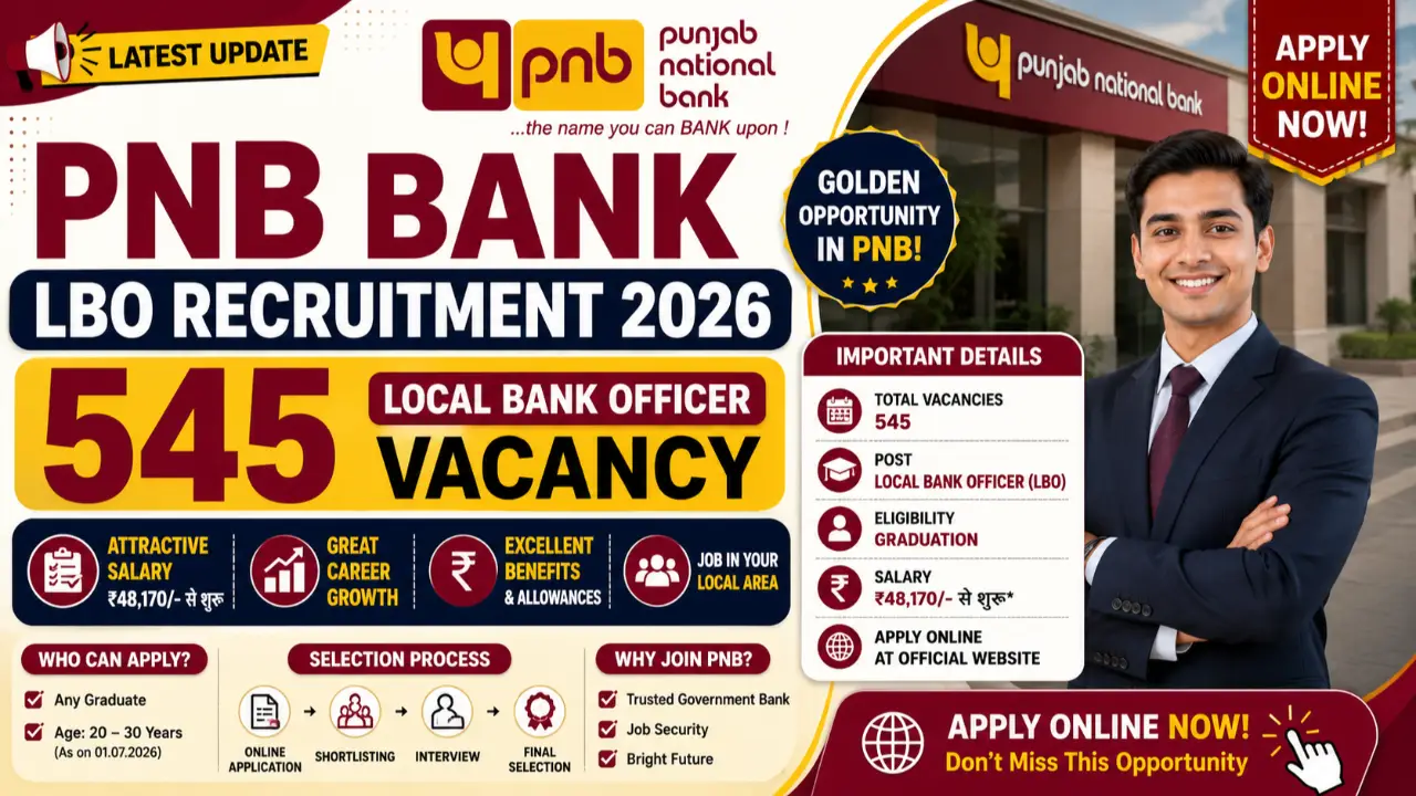 PNB Bank LBO Recruitment 2026: 545 Local Bank Officer Vacancy, Apply Online, Eligibility & Salary banner