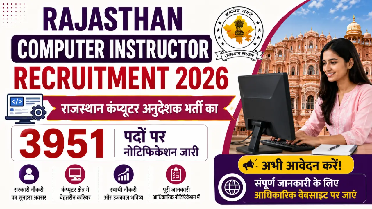 Rajasthan Computer Instructor Recruitment 2026: राजस्थान कंप्यूटर अनुदेशक भर्ती 3951 पदों पर banner