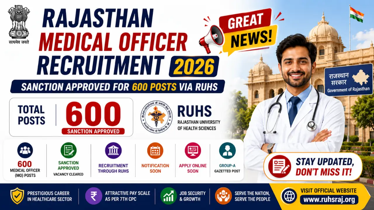 Rajasthan Medical Officer Recruitment 2026: Sanction Approved for 600 Posts via RUHS banner