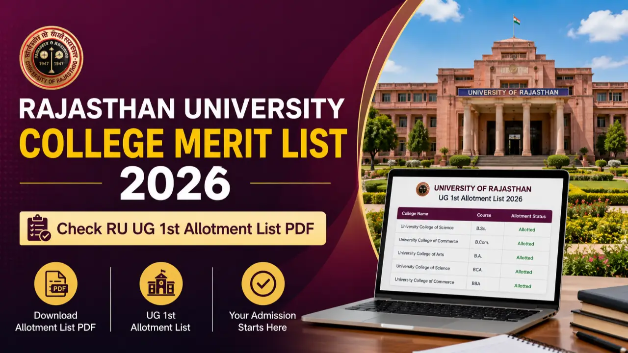 Rajasthan University College Merit List 2026: Check RU UG 1st Allotment List PDF banner