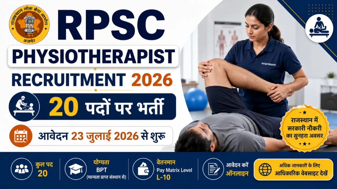 RPSC Physiotherapist Recruitment 2026: 20 पदों पर भर्ती, आवेदन 23 जुलाई से शुरू banner