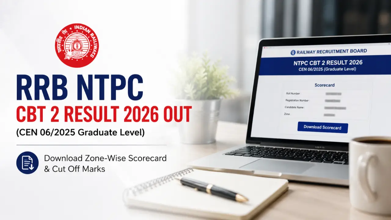RRB NTPC Graduate CBT 2 Result 2026 Out: Download Zone-Wise Result, Cutoff & Score Card banner - Sarkari Result 2026: Latest Govt Exam Results, Merit List & Score Card Updates