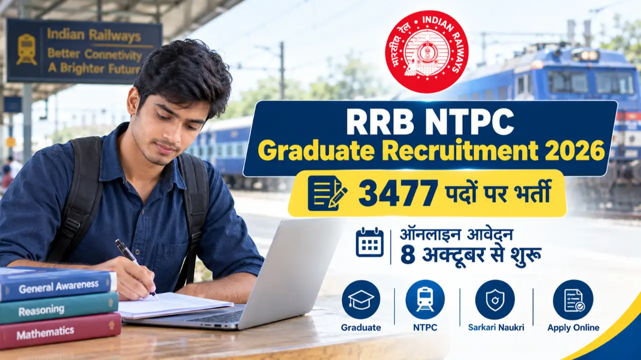 RRB NTPC Graduate Recruitment 2026: 3477 पदों पर भर्ती, ऑनलाइन आवेदन 8 अक्टूबर से शुरू banner