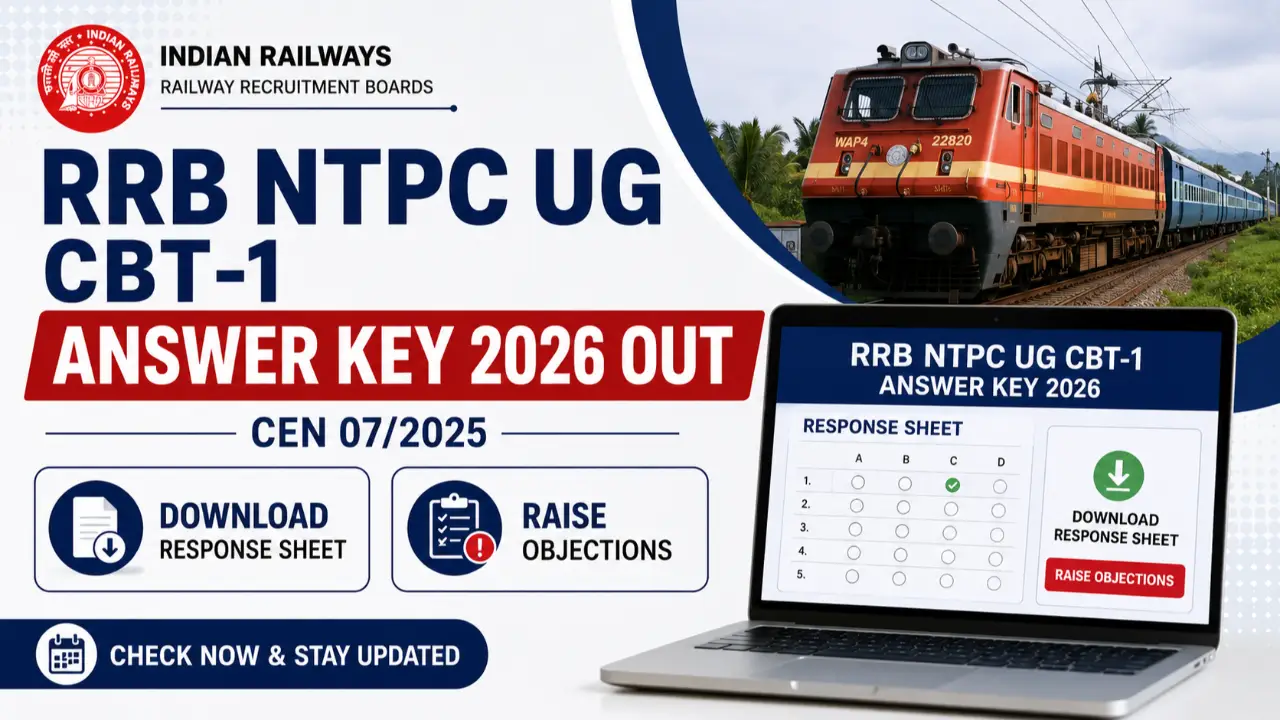 RRB NTPC UG CBT-1 Answer Key 2026 Out: Download Response Sheet & Raise Objections (CEN 07/2025) banner