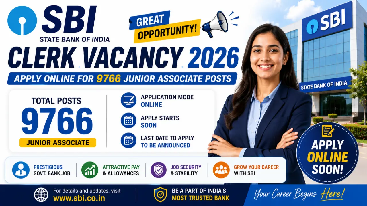 SBI Clerk Vacancy 2026: Apply Online for 9766 Junior Associate Posts banner