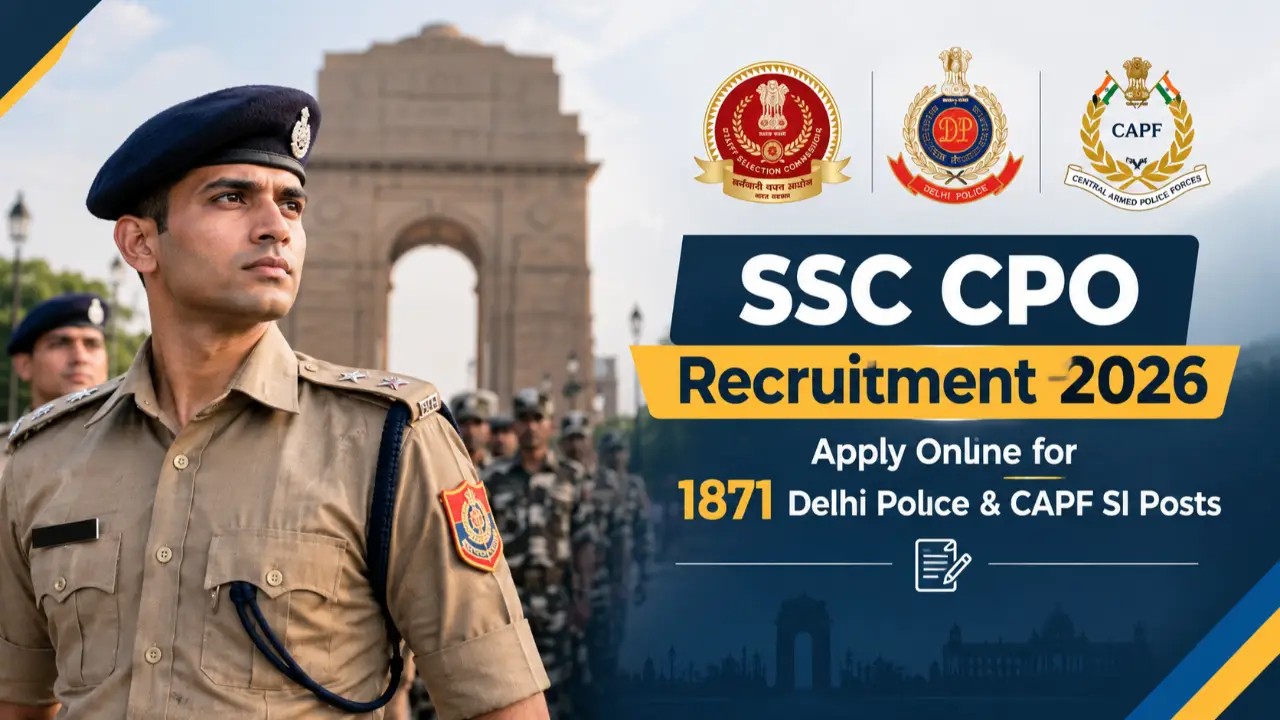 SSC CPO Recruitment 2026: Apply Online for 1871 Delhi Police & CAPF SI Posts banner - Defence Jobs 2026: Latest Indian Army, Navy, Air Force & Defence Recruitment