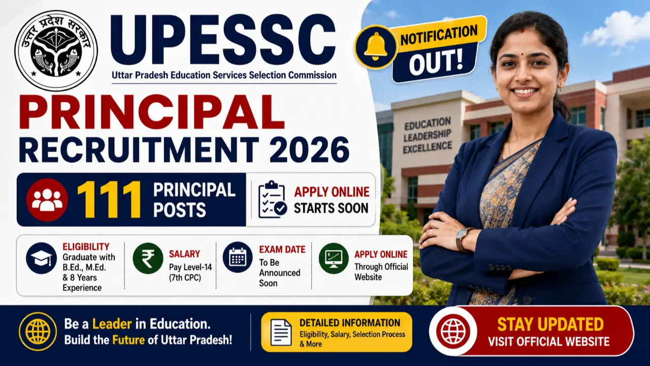 UPESSC Principal Recruitment 2026 - 111 Posts, Apply Online, Eligibility And Salary Details banner
