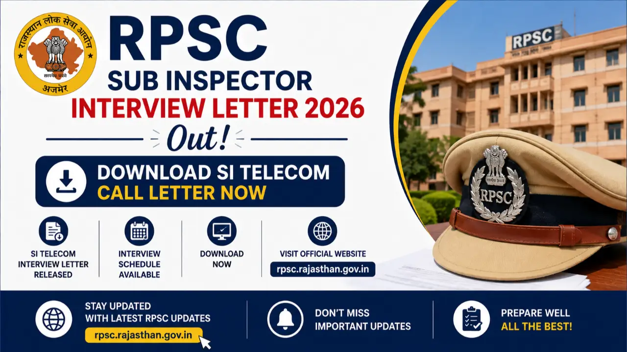 RPSC Sub Inspector Interview Letter 2026 Out: Download SI Telecom Call Letter Now banner
